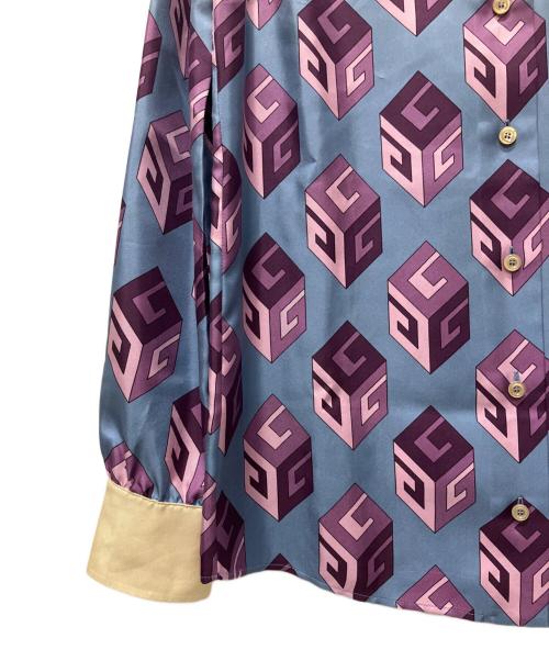 GUCCI（グッチ）GUCCI (グッチ) GUCCI シルク ビジューキューブ プリントシャツ スカイブルー サイズ:38の古着・服飾アイテム