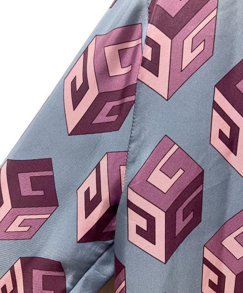 GUCCI（グッチ）GUCCI (グッチ) GUCCI シルク ビジューキューブ プリントシャツ スカイブルー サイズ:38の古着・服飾アイテム