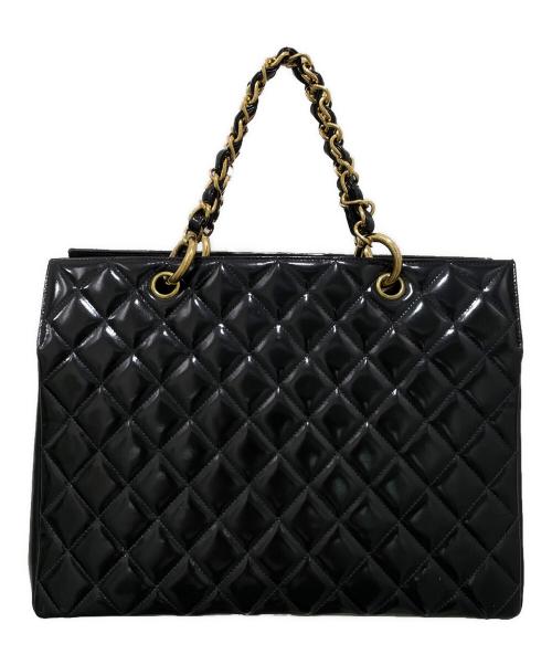 CHANEL（シャネル）CHANEL (シャネル) パテントチェーンショルダートートバッグ ブラック×ゴールドの古着・服飾アイテム