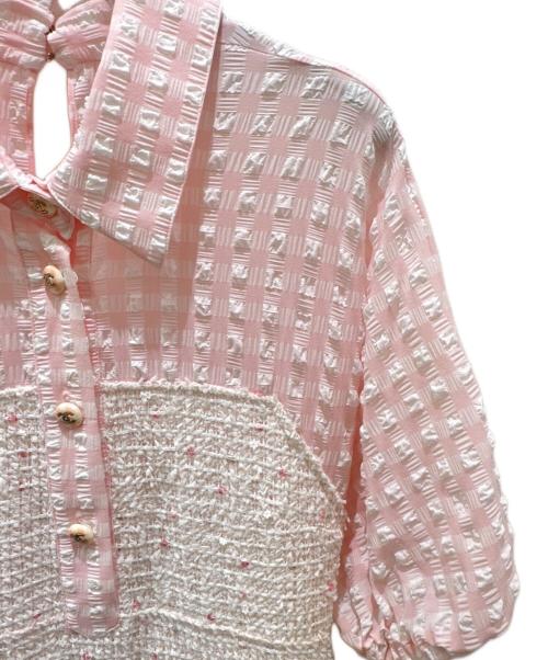 CHANEL（シャネル）CHANEL (シャネル) ツイード切替ココボタンワンピース ピンク サイズ:34の古着・服飾アイテム