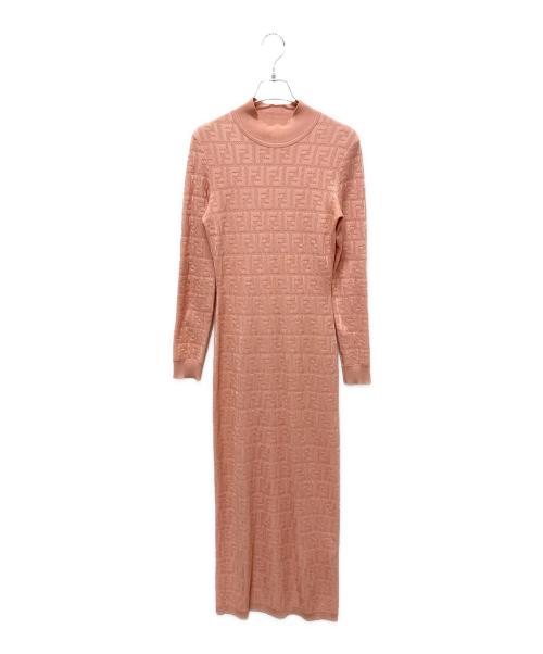FENDI（フェンディ）FENDI (フェンディ) FFロゴシースルーハイネックニットワンピース ピンク サイズ:38の古着・服飾アイテム
