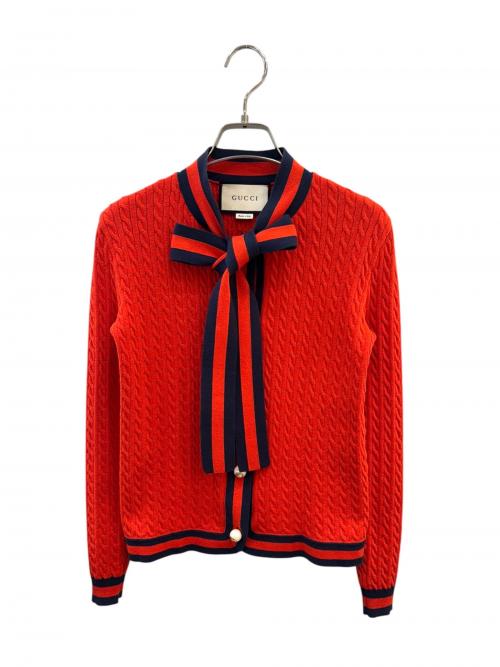 GUCCI（グッチ）GUCCI (グッチ) GGボタン ケーブルニット カーディガン レッド サイズ:XSの古着・服飾アイテム