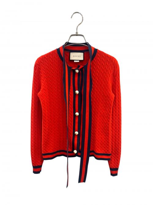 GUCCI（グッチ）GUCCI (グッチ) GGボタン ケーブルニット カーディガン レッド サイズ:XSの古着・服飾アイテム