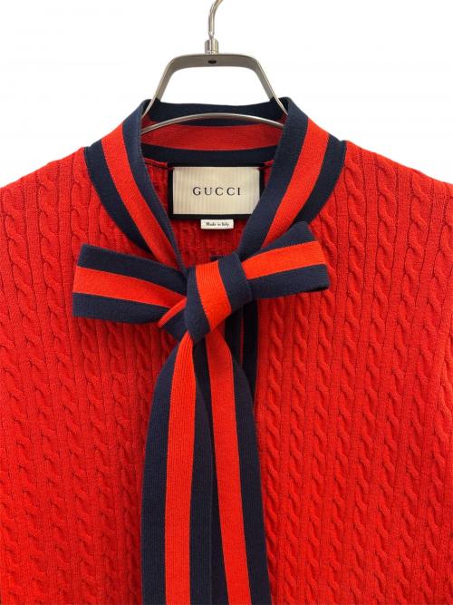 GUCCI（グッチ）GUCCI (グッチ) GGボタン ケーブルニット カーディガン レッド サイズ:XSの古着・服飾アイテム