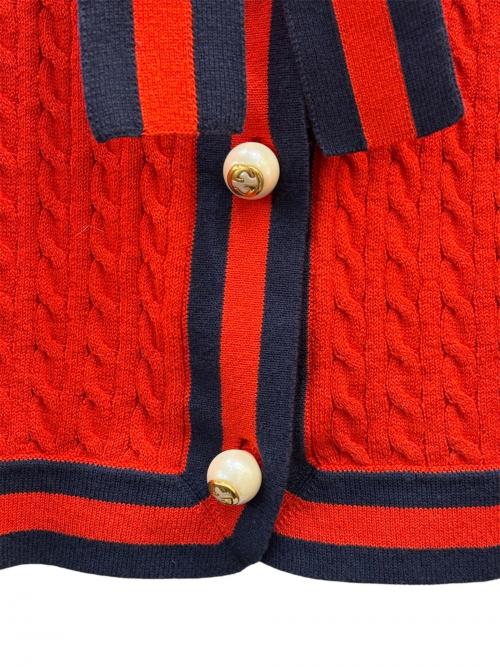 GUCCI（グッチ）GUCCI (グッチ) GGボタン ケーブルニット カーディガン レッド サイズ:XSの古着・服飾アイテム