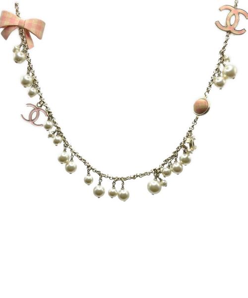 CHANEL（シャネル）CHANEL (シャネル) パールモチーフリボンネックレス ピンクの古着・服飾アイテム