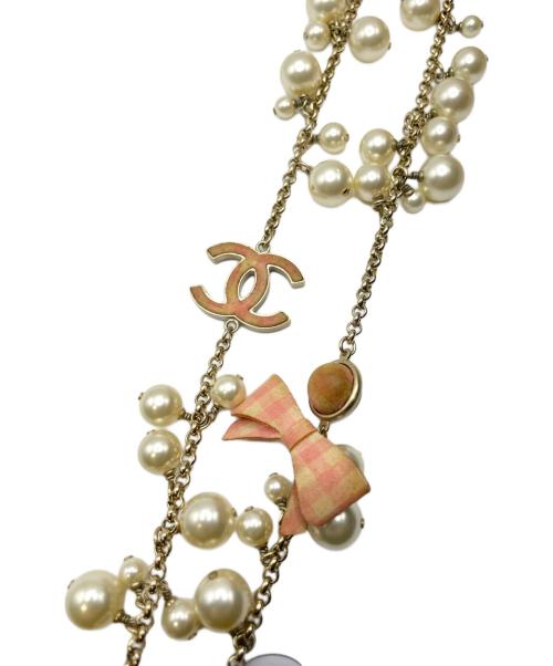CHANEL（シャネル）CHANEL (シャネル) パールモチーフリボンネックレス ピンクの古着・服飾アイテム