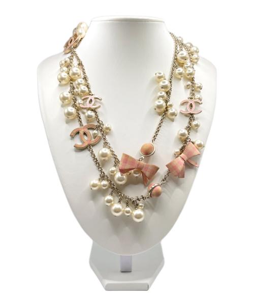 CHANEL（シャネル）CHANEL (シャネル) パールモチーフリボンネックレス ピンクの古着・服飾アイテム