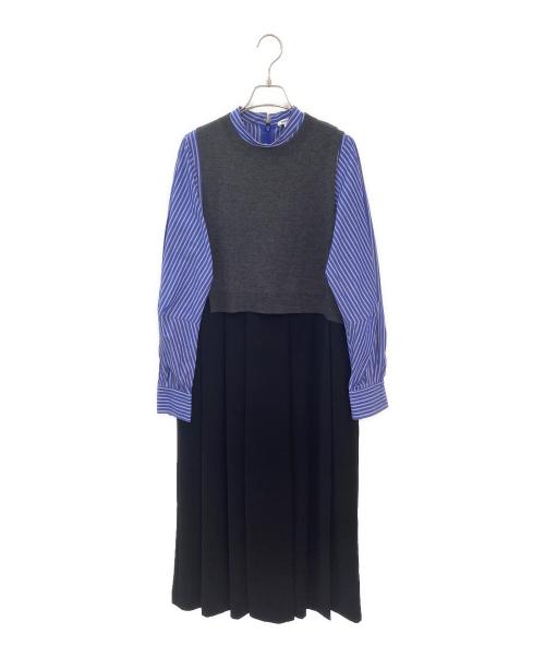 ENFOLD（エンフォルド）ENFOLD (エンフォルド) KNIT-LAYERED PLEATS DRESS ブラック サイズ:38の古着・服飾アイテム