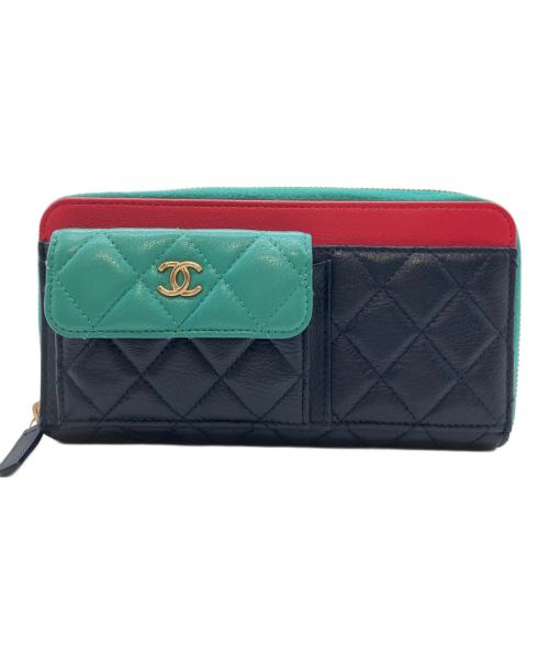 CHANEL（シャネル）CHANEL (シャネル) ジップウォレット/長財布 ネイビーの古着・服飾アイテム
