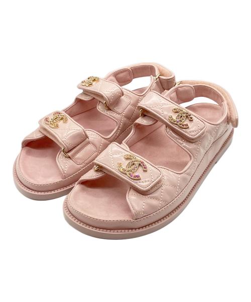 CHANEL（シャネル）CHANEL (シャネル) ココマーク マトラッセ スポーツサンダル ピンク サイズ:37 1/2 未使用品の古着・服飾アイテム
