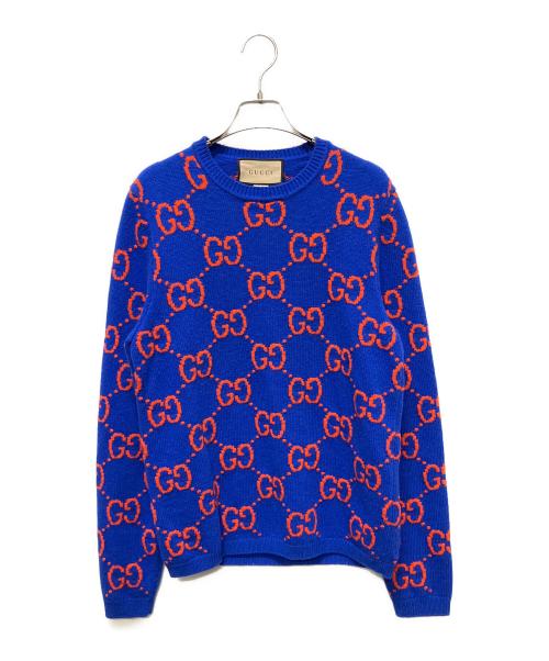 GUCCI（グッチ）GUCCI (グッチ) Wool GG Jacquard Knit Sweater/GGロゴニット ブルー サイズ:XSの古着・服飾アイテム