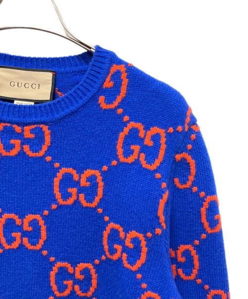 GUCCI（グッチ）GUCCI (グッチ) Wool GG Jacquard Knit Sweater/GGロゴニット ブルー サイズ:XSの古着・服飾アイテム