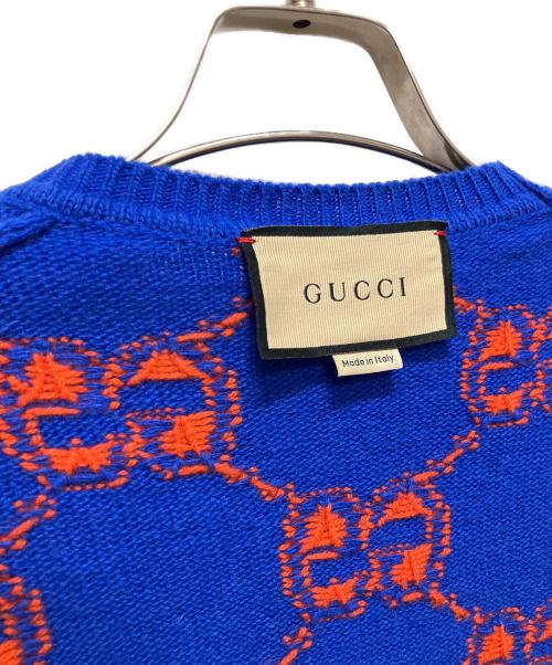 GUCCI（グッチ）GUCCI (グッチ) Wool GG Jacquard Knit Sweater/GGロゴニット ブルー サイズ:XSの古着・服飾アイテム