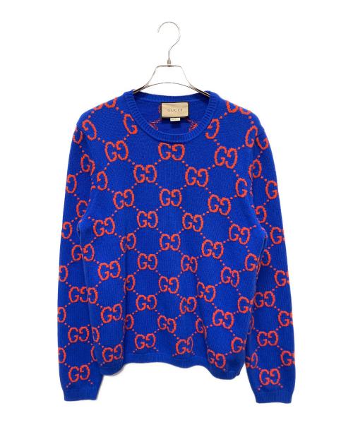 GUCCI（グッチ）GUCCI (グッチ) GGウールニット ブルー×オレンジ サイズ:Lの古着・服飾アイテム