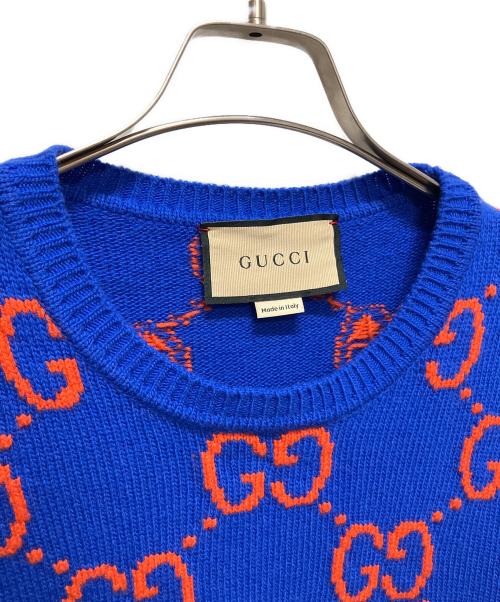 GUCCI（グッチ）GUCCI (グッチ) GGウールニット ブルー×オレンジ サイズ:Lの古着・服飾アイテム