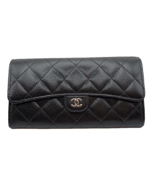 CHANEL（シャネル）CHANEL (シャネル) キャビアスキンロングウォレット ブラック サイズ:-の古着・服飾アイテム