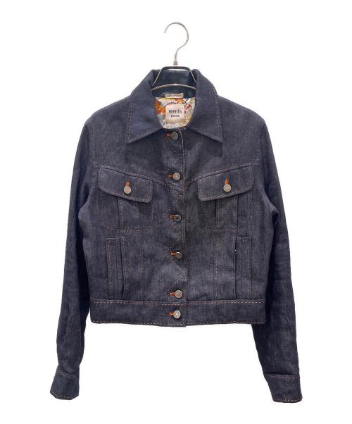 HERMES（エルメス）HERMES (エルメス) リネン切替デニムジャケット インディゴ サイズ:38の古着・服飾アイテム