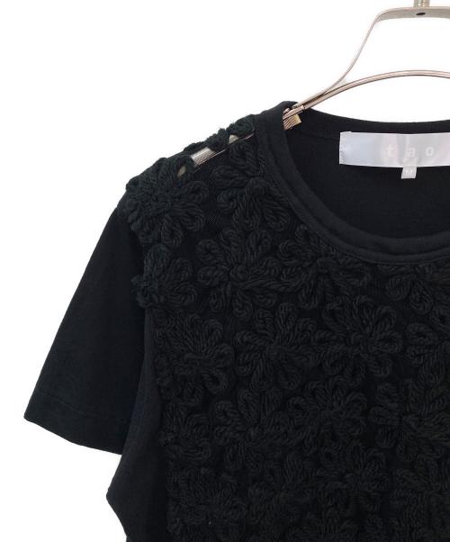 TAO COMME des GARCONS（タオ コムデギャルソン）TAO COMME des GARCONS (タオ コムデギャルソン) 綿天竺×ナイロンチュール刺繍 半袖Tシャツ ブラック サイズ:Mの古着・服飾アイテム