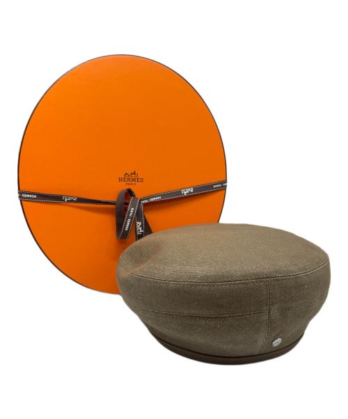 HERMES（エルメス）HERMES (エルメス) レザーパイピング コットンベレー帽 ベージュ サイズ:57の古着・服飾アイテム