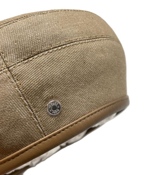 HERMES（エルメス）HERMES (エルメス) レザーパイピング コットンベレー帽 ベージュ サイズ:57の古着・服飾アイテム