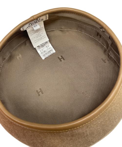 HERMES（エルメス）HERMES (エルメス) レザーパイピング コットンベレー帽 ベージュ サイズ:57の古着・服飾アイテム