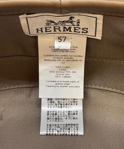 HERMES（エルメス）HERMES (エルメス) レザーパイピング コットンベレー帽 ベージュ サイズ:57の古着・服飾アイテム