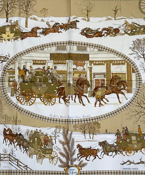 HERMES（エルメス）HERMES (エルメス) BULL＆MOUTH WESTERN COACH OFFICE 「冬の郵便馬車」 カーキ サイズ:90の古着・服飾アイテム