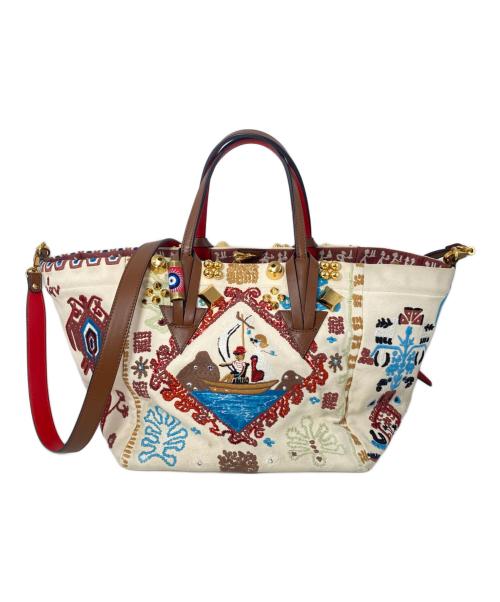 Christian Louboutin（クリスチャン・ルブタン）Christian Louboutin (クリスチャン・ルブタン) グリーカバ スモール ブロデリールビフリゼ/2WAYバッグ ベージュの古着・服飾アイテム
