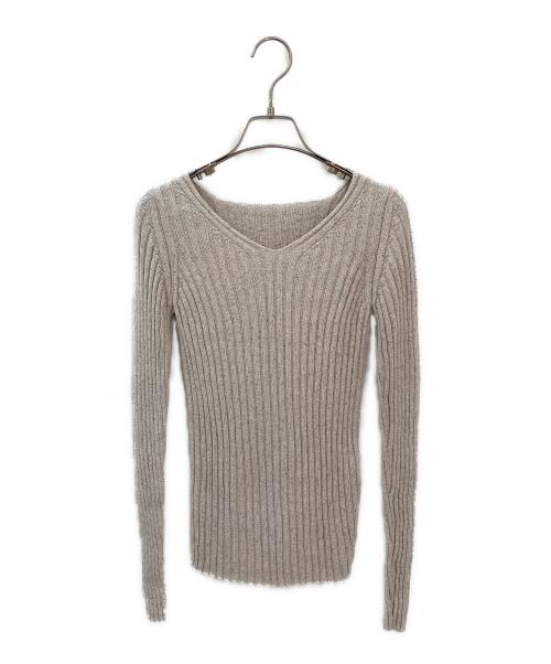 AURALEE（オーラリー）AURALEE (オーラリー) SILK COTTON MELANGE RIB KNIT V-NECK P/O ベージュ サイズ:1の古着・服飾アイテム