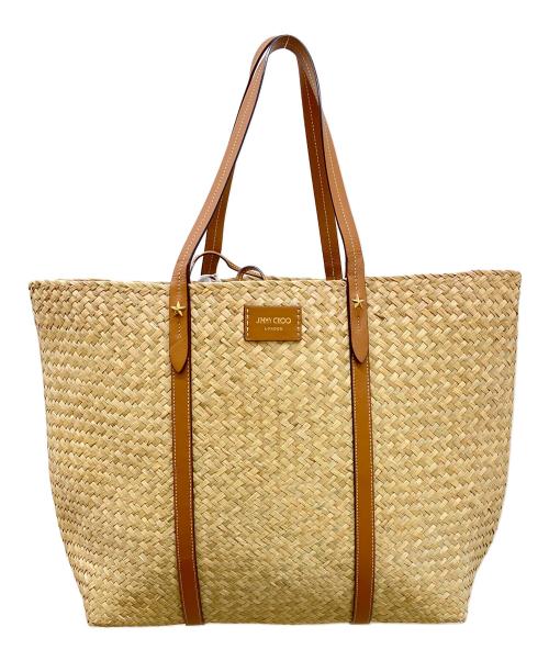 JIMMY CHOO（ジミーチュウ）JIMMY CHOO (ジミーチュウ) RAFFIA TOTE かごバッグ/ラフィアトート ベージュの古着・服飾アイテム