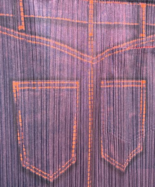 PLEATS PLEASE（プリーツプリーズ）PLEATS PLEASE (プリーツプリーズ) デニム転写ロングプリーツスカート オレンジ サイズ:3の古着・服飾アイテム