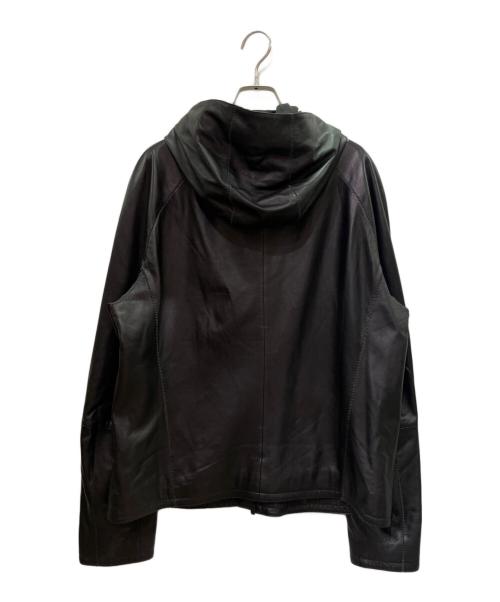 EMPORIO ARMANI（エンポリオアルマーニ）EMPORIO ARMANI (エンポリオアルマーニ) ラムフーデット レザー ジャケット ブラック サイズ:52の古着・服飾アイテム