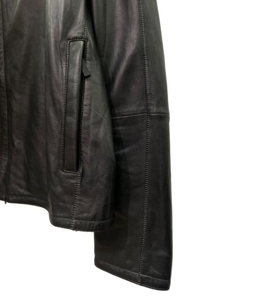 EMPORIO ARMANI（エンポリオアルマーニ）EMPORIO ARMANI (エンポリオアルマーニ) ラムフーデット レザー ジャケット ブラック サイズ:52の古着・服飾アイテム