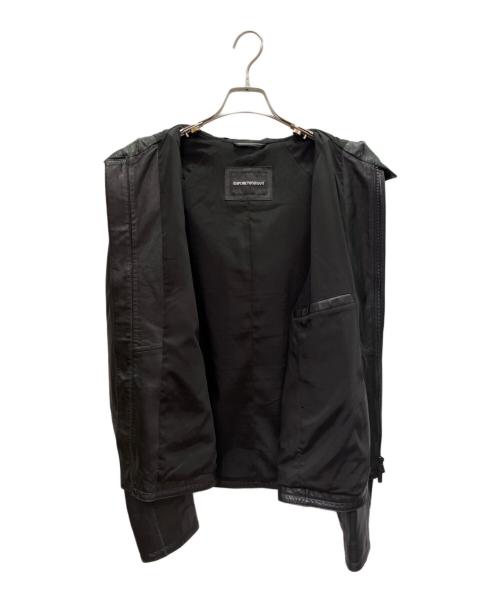 EMPORIO ARMANI（エンポリオアルマーニ）EMPORIO ARMANI (エンポリオアルマーニ) ラムフーデット レザー ジャケット ブラック サイズ:52の古着・服飾アイテム