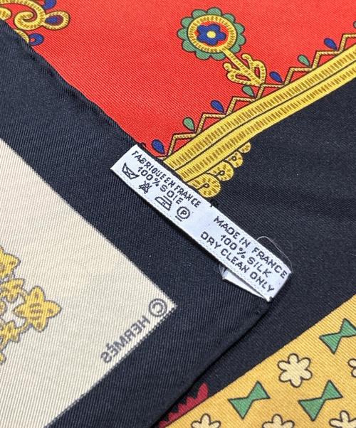HERMES（エルメス）HERMES (エルメス) Carre 90/カレ 90/Brins d’or/金の若枝 ブラック×レッド サイズ:90の古着・服飾アイテム