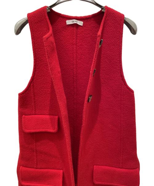 CELINE（セリーヌ）CELINE (セリーヌ) ウールブレンド ノースリーブ シングル コート レッド サイズ:34の古着・服飾アイテム
