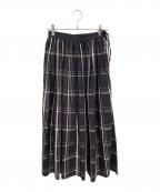 DRAWERドゥロワー）の古着「ウェストリボンチェックギャザースカート」｜ブラック