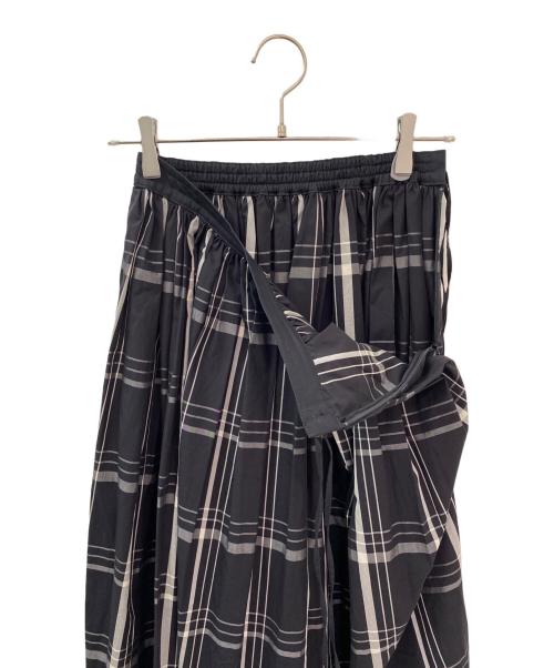 DRAWER（ドゥロワー）DRAWER (ドゥロワー) ウェストリボンチェックギャザースカート ブラック サイズ:36の古着・服飾アイテム