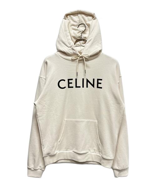 CELINE（セリーヌ）CELINE (セリーヌ) CELINEロゴ ルーズ フーディー　2Y321670Q.01CB アイボリー サイズ:Lの古着・服飾アイテム