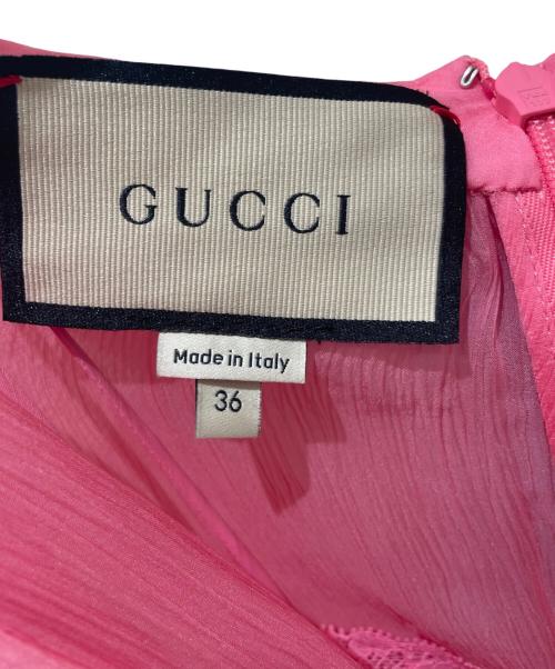 GUCCI（グッチ）GUCCI (グッチ) ベルベットボウタイワンピース ピンク サイズ:36の古着・服飾アイテム