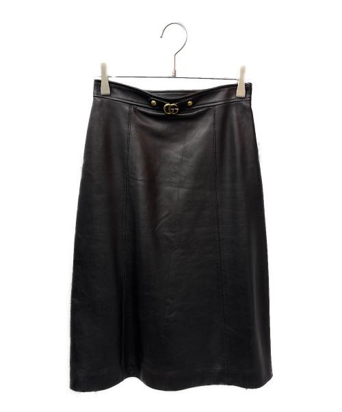 GUCCI（グッチ）GUCCI (グッチ) レザースカート ブラック サイズ:36の古着・服飾アイテム
