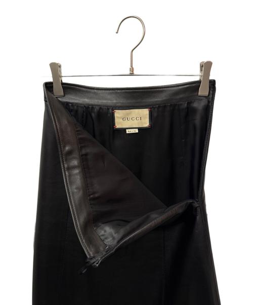 GUCCI（グッチ）GUCCI (グッチ) レザースカート ブラック サイズ:36の古着・服飾アイテム