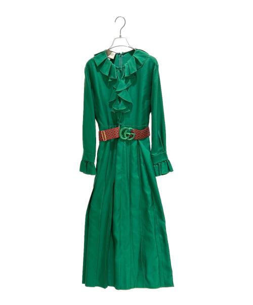 GUCCI（グッチ）GUCCI (グッチ) ベルト付きフリルワンピース グリーン サイズ:40の古着・服飾アイテム