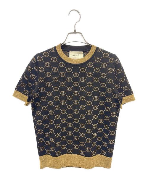 GUCCI（グッチ）GUCCI (グッチ) GG柄 半袖ラメニット ブラック サイズ:Sの古着・服飾アイテム