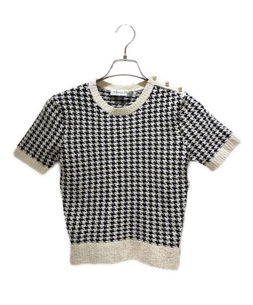 Christian Dior（クリスチャン ディオール）Christian Dior (クリスチャン ディオール) 千鳥柄ショートスリーブニット ホワイト×ブラック サイズ:F 34の古着・服飾アイテム