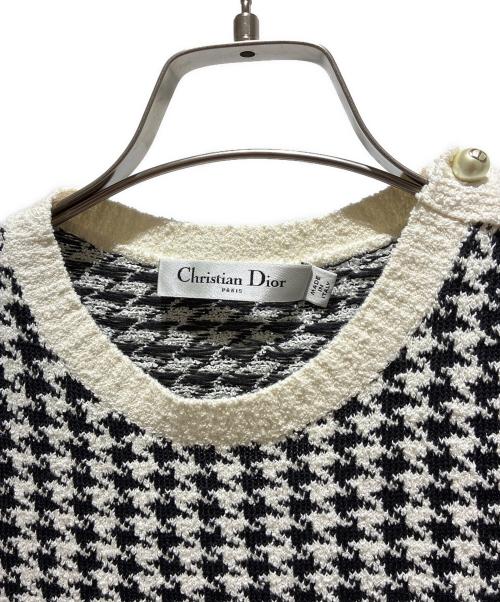 Christian Dior（クリスチャン ディオール）Christian Dior (クリスチャン ディオール) 千鳥柄ショートスリーブニット ホワイト×ブラック サイズ:F 34の古着・服飾アイテム