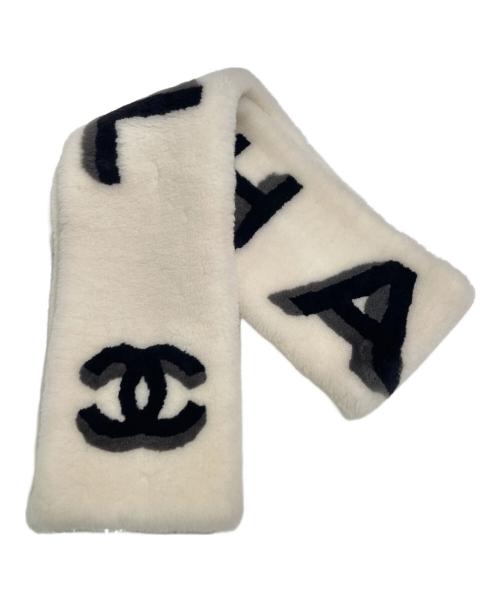 CHANEL（シャネル）CHANEL (シャネル) ココマークムートンマフラー アイボリー×ブラックの古着・服飾アイテム
