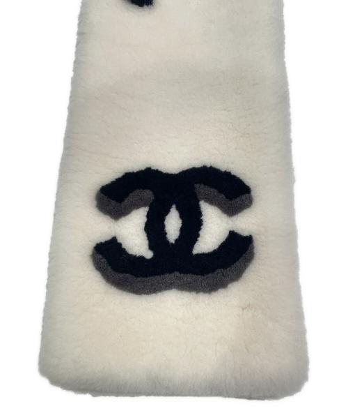 CHANEL（シャネル）CHANEL (シャネル) ココマークムートンマフラー アイボリー×ブラックの古着・服飾アイテム
