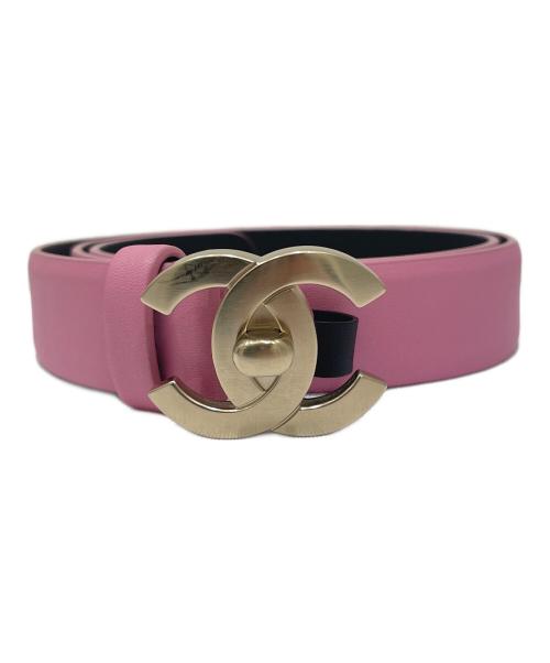 CHANEL（シャネル）CHANEL (シャネル) ココマークターンロックレザーベルト ピンク×ゴールド サイズ:70/28の古着・服飾アイテム